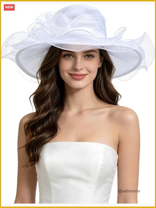 Organza Church Fascinator Bridal Tea Party Wedding Hat Wide Brim
